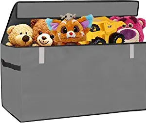 Prorighty Collapsible Toy Chest for Kids (XX-Large) Storage Basket w/Flip-Top Lid | Toys Organizer Bin for Bedrooms, Closets, Child Nursery | Store Stuffed Animals, Games, Clothes (Gray)