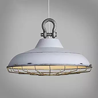 SUSUO 18" Wide Barn Pendant Light Fixtures Retro Rustic Warehouse Shade Hanging Ceiling Lighting with Wire Cage,White