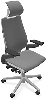 Steelcase Gesture Office Desk Task Chair with Headrest Plus Lumbar Support Cogent Connect Graphite Fabric Standard Platinum Light Frame