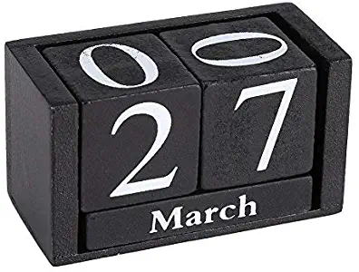 Fdit Vintage Wooden Cube Calendar Desktop Decor for Living Room Office (Black) (3.70 x 1.61 x 2.04inches)