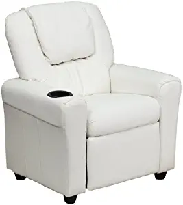 Flash Furniture Contemporary White Vinyl Kids Recliner with Cup Holder and Headrest