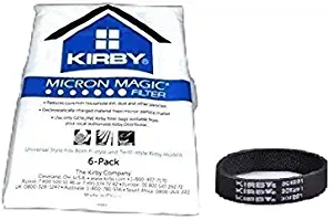 Genuine Kirby Universal Bags: 1 Pack (6 bags) of Universal HEPA White Cloth Bags Kirby Part 204811 and 3 Kirby Belts Part 301291