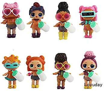 8Pcs/Set Kawaii Boneca Collectable Action Figure 8-9cm LOL Doll Dress Toys for Baby Girls Birthday Gift (A)