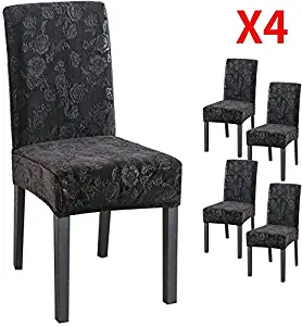 YIMEIS Comfort Stretch Dining Room Chair Covers, Silver Fox Velvet Embossing Dining Chair Protector, Removable Washable Short Chair Seat Covers for Dining Room, Kitchen, Party (Pack of 4, S_Black)