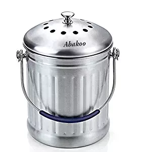 Abakoo Compost Bin 1.8 Gallon Stainless Steel 304 Stainless Steel Kitchen Composter - 4 Charcoal Filter, Indoor Countertop Kitchen Recycling Bin Pail