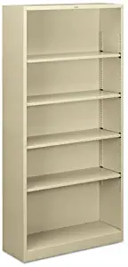 HON S72ABCL Metal Bookcase, Five-Shelf, 34-1/2w x 12-5/8d x 71h, Putty