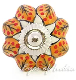 Eyes of India - Set of 2 Orange Ceramic Cabinet Cupboard Dresser Door Knobs Pulls Shabby Chic Decorative Colorful Boho Bohemian