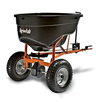 Super Heavy Duty Pull-Tow Behind 130 Pound Yard Lawn Field Garden Broadcast Spreader- Rod Linked On/Off With Precise Settings- Cased Gear Box Tapered Gearing- All Season Tires Long Lasting Durable