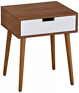 Light Walnut/White Side End Table Nighstand with Drawer 22.5"H