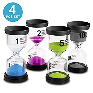 Sand Timer VAGREEZ 4 Colors Hourglass Sand Timer Clock Toothbrush Timer 1 Min 2Mins 5Mins 10Mins Timer for Kids Games Classroom Home Office Kitchen Use (Pack of 4)