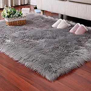 Carpet Near 75x110inch Ultra Soft Fluffy Shaggy Velvet Anti Slip Washable Faux Sheepskin Rug Soft Pile Non Shedding for Modern Bedroom Living Room Non Shed Gray