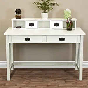 Best Choice Products Mission White Solid Wood Writing Desk Home Office Computer Desk