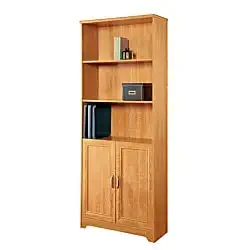 Realspace Magellan 72"H 5-Shelf Bookcase with Doors, Honey Maple