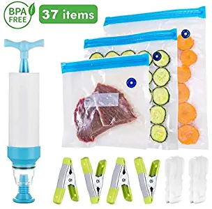 VICARKO Vacuum Zipper Bags, with Handheld Vacuum Pump, Vacuum Sealer Bags, Sous Vide Bags, for Food Storage, Freezer Storage, Sous Vide Cooking, Reusable, Double-layer, BAP Free | 10 Sandwich (8.7” * 8.3”) + 10 Quart (11.0” * 10.2”) + 10 Gallon (13.4” * 10.2”), 30-Pack, Mix