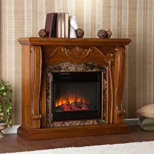 Southern Enterprises Cardona Electric Fireplace - Remote Control Space Heater - Television & Media Stand w/Walnut Finish