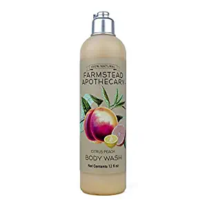 Farmstead Apothecary 100% Natural Body Wash with Organic Coconut Oil, Organic Sunflower Oil & Organic Vitamin E Oil, Citrus Peach 12 oz