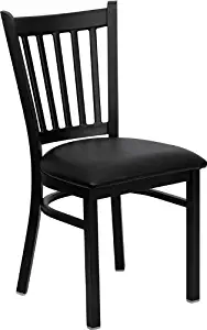 Flash Furniture HERCULES Series Black Vertical Back Metal Restaurant Chair - Black Vinyl Seat