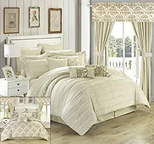 Chic Home Hailee 24 Piece Comforter Complete Bed in a Bag Sheet Set and Window Treatment, Queen, Beige