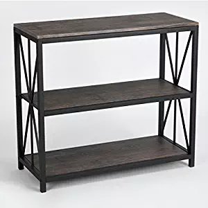 Vintage Dark Brown Black Metal Frame 3-tier Console Table Bookcase Bookshelf