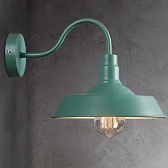 Industrial Barn Style Wall Sconce - LITFAD 10" Gooseneck Arm Edison Vintage Metal Wall Lamp Mounted Lighting Fixture Green