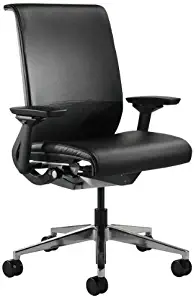 Steelcase Think Office Stool with Upholstered Back - Black Leather with Platinum Base