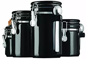 Anchor Hocking 4-Piece Black Ceramic Canister Set with Stainless Steel Spoons (98593)