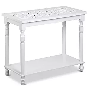 Topeakmart White Antique Console Tables with Carved Top/Leg and Lower Storage Shelf Entryway/Hallway Furniture