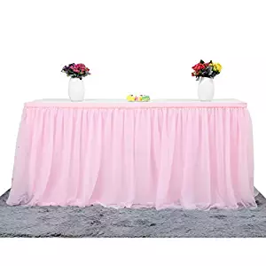 Suppromo 9 ft Pink Tulle Table Skirt for Rectangle or Round Tables Tutu Table Cloth for Party,Wedding,Birthday Party&Home Decoration,Table Skirting (L9(ft) H 30in, Pink)