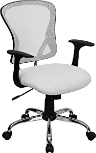 Flash Furniture Mid-Back White Mesh Swivel Task Chair with Chrome Base and Arms