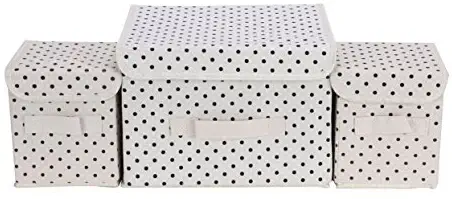 Blu Monaco Foldable Storage Box Closet Dresser Organizer Cube Basket Bins Containers for Nursery, Baby, Underwear, Bras, Socks, Ties, Scarves, 3 PCs Set, Beige Polka Dot