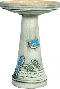 Birds Choice Burley Clay Hand Painted Bluebird Bird Bath Large Green