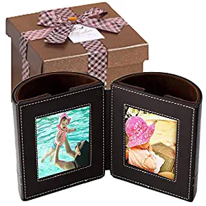 Office Desk Organizer and Accessory | Pen Holder with Photo Frame + Gift Box | Christmas Gift | Birthday Gift | Picture Frame for Desk | Office Supplies in Pu Leather (Dark Brown)