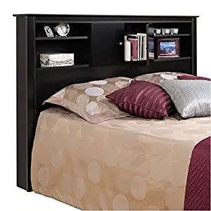 Pemberly Row Full Queen Wood Bookcase Headboard and Cabinet Storage in Black Finish