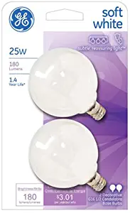 GE Lighting 44412 25-watt 180-Lumen Candelabra Base G16.5 Globe Light Bulb, Soft White (Packaging May Vary)
