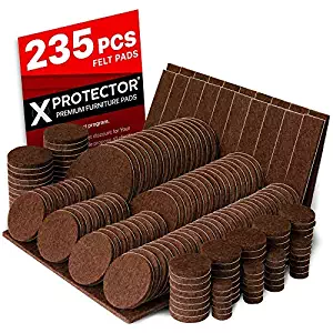 X-PROTECTOR Premium Giant Pack Furniture Pads 235 Piece! Great Quantity of Felt Pads Furniture Feet with Many Big Sizes – Your Best Wood Floor Protectors. Protect Your Hardwood & Laminate Flooring!