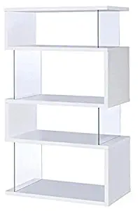 Asymmetrical Snaking Bookcase White Glossy and Clear