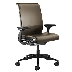 Steelcase Think Office Stool with Upholstered Back - Rocky Leather with Platinum Base