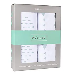 Ely's & Co. Crib Sheet Set 2 Pack 100% Jersey Cotton for Baby Girl and Baby Boy - Sage Diamond Design