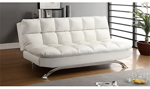 Furniture of America Preston Tufted Leather Sleeper Sofa Bed in White