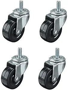 Set of 4 Swivel Threaded Post Casters, 2" Caster, 5/16" Bolt Thread, 3/4" Stem Length