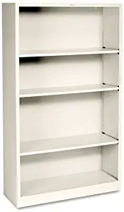 HON Metal Bookcase, Four-Shelf, 34-1/2W X 12-5/8D X 59H, Putty