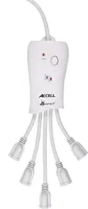 Accell PowerSquid Flexible Surge Protector - 5 Outlets, 6-Foot Cord, 600 Joules, ETL Listed - White Grounded Extension Cord Power Strip