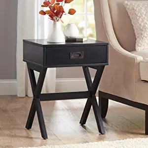 Modern & Stylish X-Leg One-Drawer Accent/ Side Table or Nightstand, 24-in (61cm) High (Black)