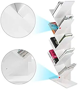 GOTOTOP Tree Bookshelf,Compact 9-Shelf Bookcase Display Rack for CDs, Movies & Books Storage Rack Shelf Organization Cabinet(Holds Up to 10 Books Per Shelf (White)