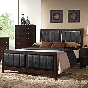 BOWERY HILL Faux Leather Upholstered King Panel Bed in Cappuccino (Complete Bed)