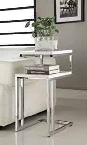 White Finish Chrome Chair Side End Snack Table