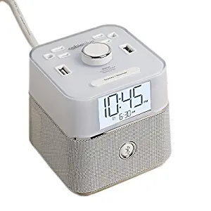 Brandstand | CubieBlue White | User Friendly & Convenient Alarm Clock Charger | 2 USB Ports | 2 Tamper Resistant Sockets | Brandstand Bluetooth Speaker