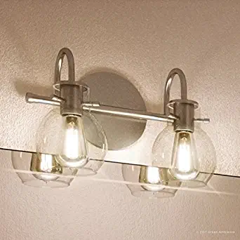 Luxury Vintage Bathroom Light, Medium Size: 9"H x 14"W, with Industrial Style Elements, Floating Glass Design, Aged Nickel Finish and Clear Glass, Includes Edison Bulbs, UQL2040 by Urban Ambiance