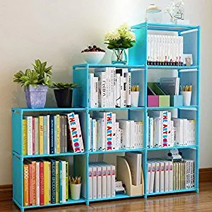 Korie 9-Cube DIY Children's Bookcase 30 inch Adjustable Bookshelf Organizer Shelves Unit, Folding Storage Shelves Unit (Blue)