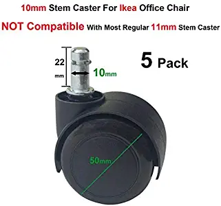 MySit 2" IKEA Casters for IKEA Office Chair Wheel, 10mm Stem Rubber Caster Wheels Replacement - 5 Pack (CasterPU5027_IKEA) …